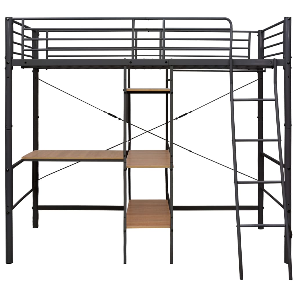 Bunk Bed with Table without Mattress Grey Metal 90x200 cm