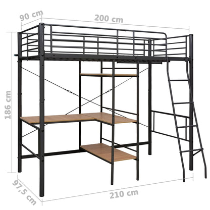 Bunk Bed with Table without Mattress Grey Metal 90x200 cm