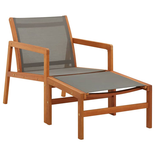 Garden Chair with Footrest Grey Solid Eucalyptus Wood&Textilene