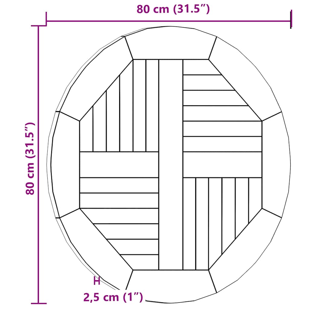 Tabletop | Teak | Solid teak wood | Diameter 80 cm, Thickness 2.5 cm