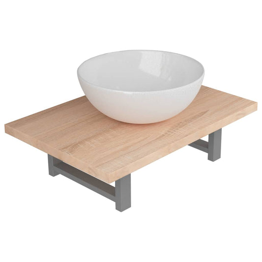 Bathroom Furniture Set | Oak and White | Sturdy wood and ceramic