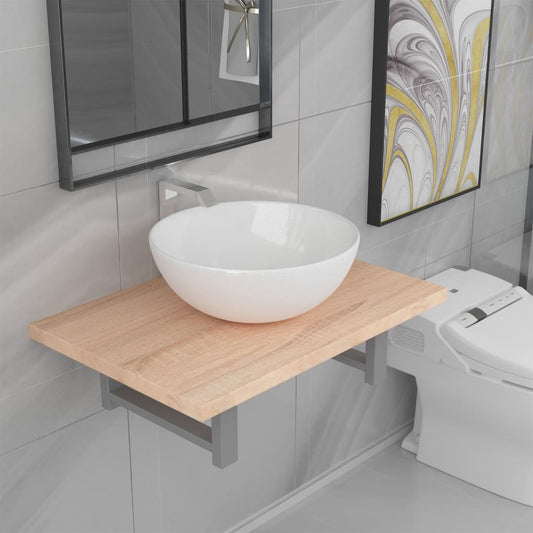 Bathroom Furniture Set | Oak and White | Sturdy wood and ceramic