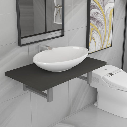 Bathroom Furniture Set | Grey, White | Engineered wood, Ceramic | Medium