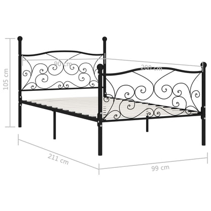 Bed Frame without Mattress with Slatted Base Black Metal 90x200 cm