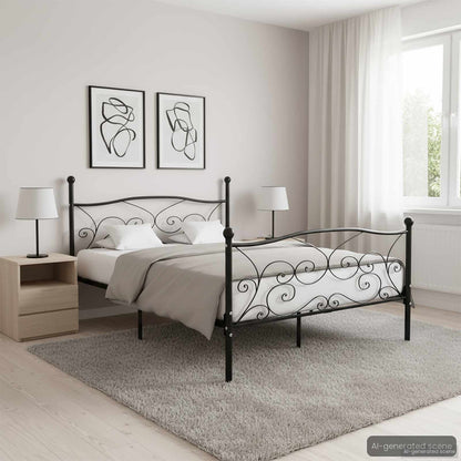Bed Frame without Mattress with Slatted Base Black Metal 140x200 cm