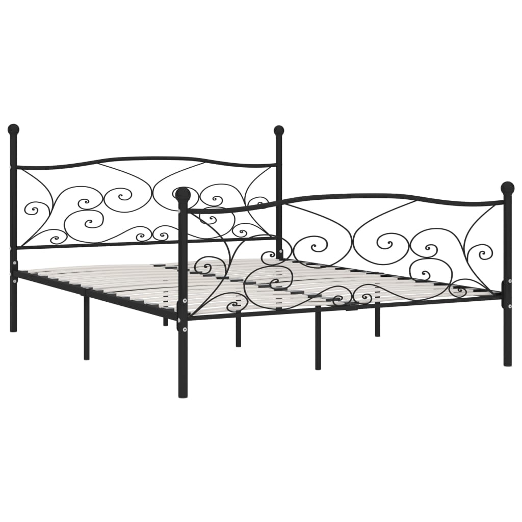 Bed Frame | Black | Metal, Plywood | Double |  Simple  | Bed Frame