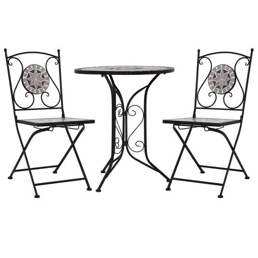 Mosaic Bistro Set | Grey and Black | Powder-coated iron and ceramic