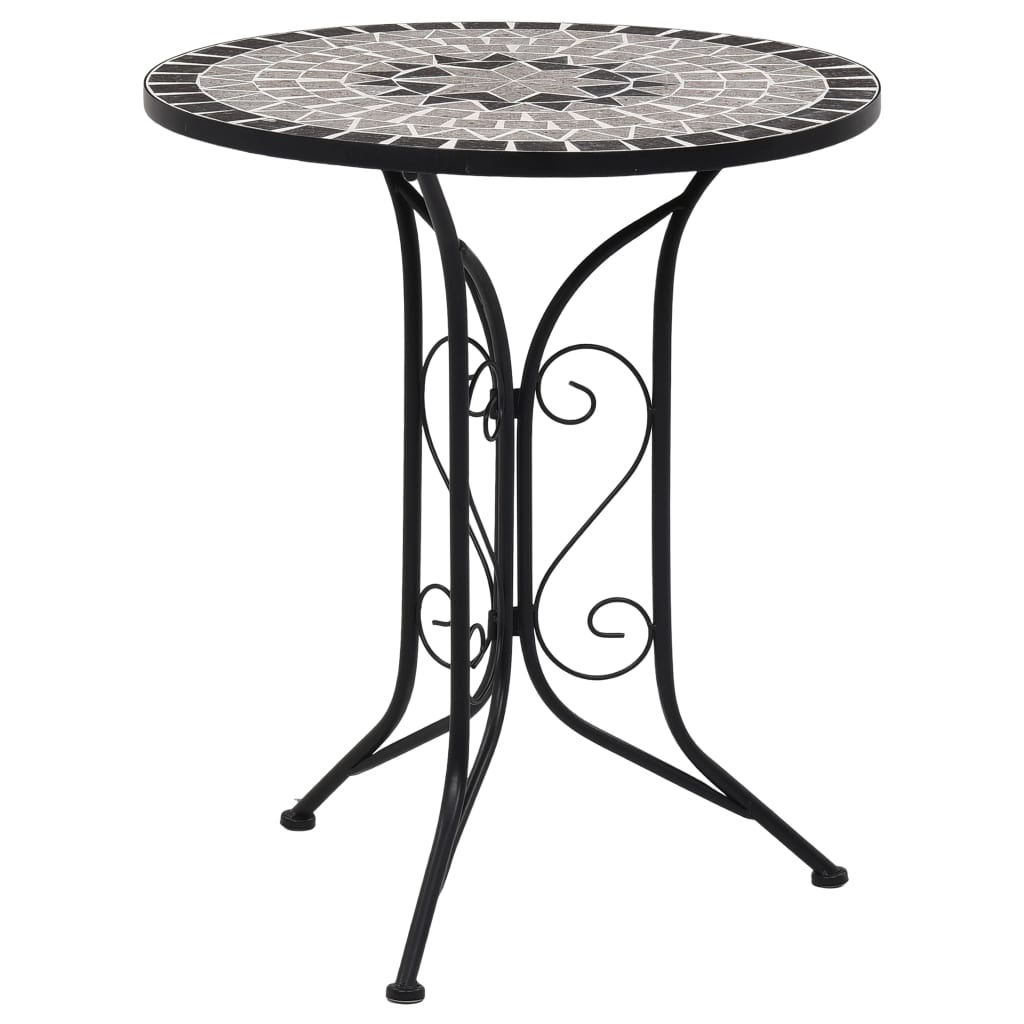 Mosaic Bistro Set | Grey and Black | Powder-coated iron and ceramic