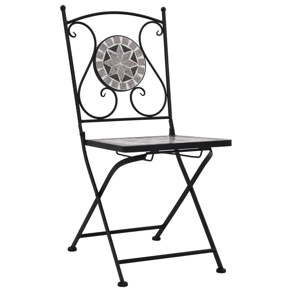 Mosaic Bistro Set | Grey and Black | Powder-coated iron and ceramic