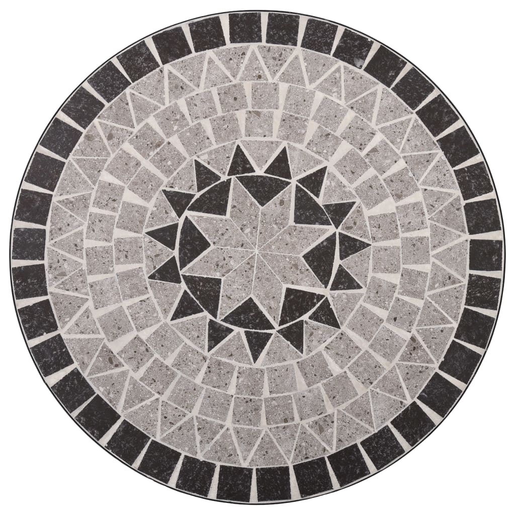 Mosaic Bistro Set | Grey and Black | Powder-coated iron and ceramic
