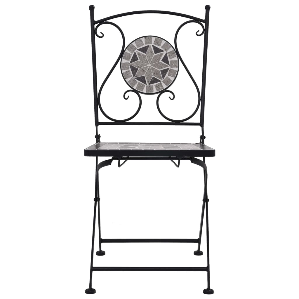 Mosaic Bistro Set | Grey and Black | Powder-coated iron and ceramic
