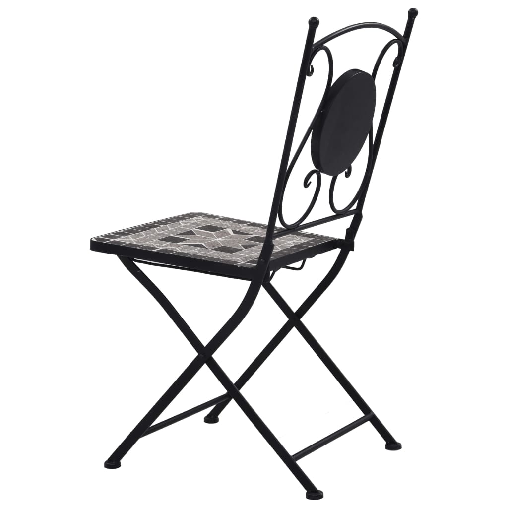 Mosaic Bistro Set | Grey and Black | Powder-coated iron and ceramic