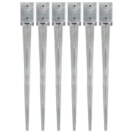 145417 vidaXL Ground Spikes 6 pcs Silver 9x9x90 cm Galvanised Steel