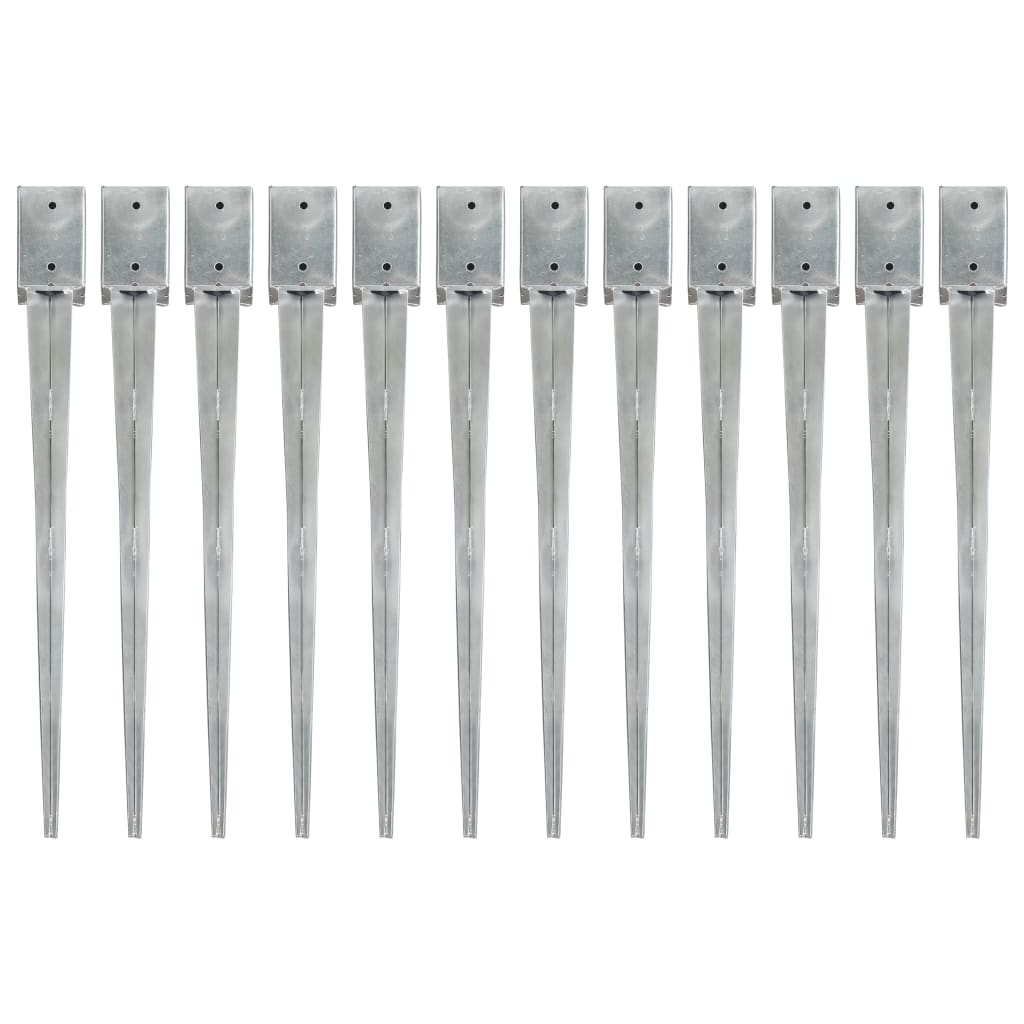 Ground Spikes 12 pcs Silver 9x9x90 cm Galvanised Steel