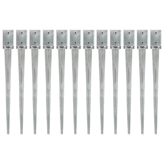 145418 vidaXL Ground Spikes 12 pcs Silver 9x9x90 cm Galvanised Steel