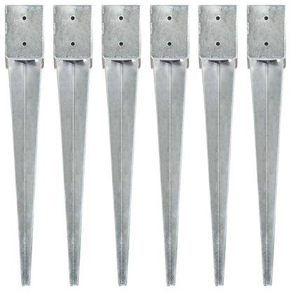 Ground Spikes 6 pcs Silver 10x10x76 cm Galvanised Steel