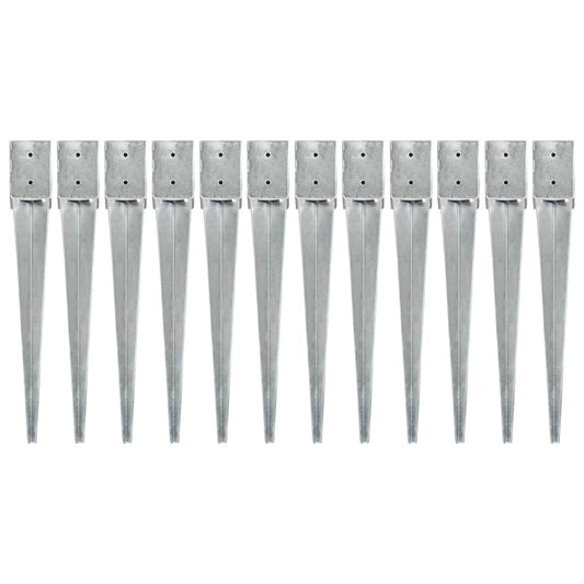 145421 vidaXL Ground Spikes 12 pcs Silver 10x10x76 cm Galvanised Steel