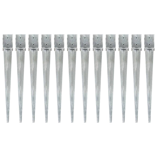 145424 vidaXL Ground Spikes 12 pcs Silver 10x10x91 cm Galvanised Steel