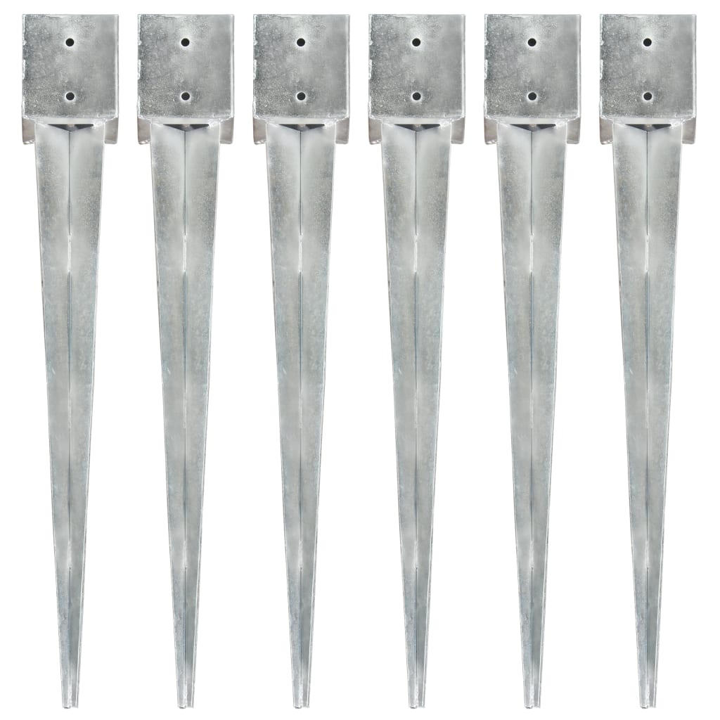 Ground Spikes 6 pcs Silver 12x12x89 cm Galvanised Steel