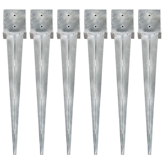 145428 vidaXL Ground Spikes 6 pcs Silver 14x14x91 cm Galvanised Steel