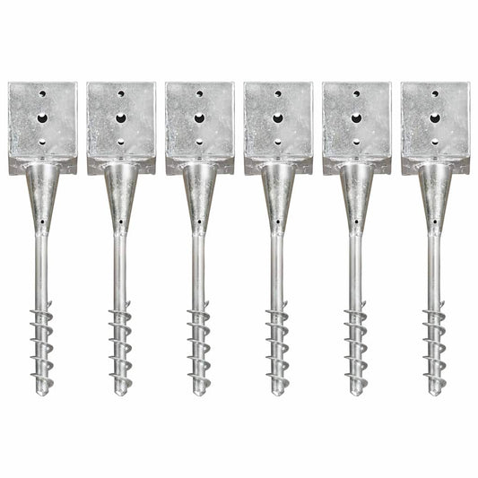 145444 vidaXL Ground Spikes 6 pcs Silver 12x12x56 cm Galvanised Steel