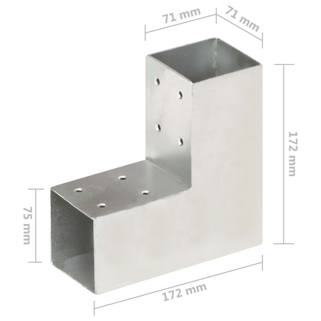 Post Connectors 4 pcs L Shape Galvanised Metal 71x71 mm