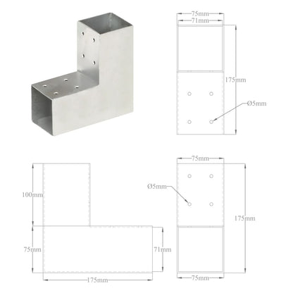 Post Connectors 4 pcs L Shape Galvanised Metal 71x71 mm