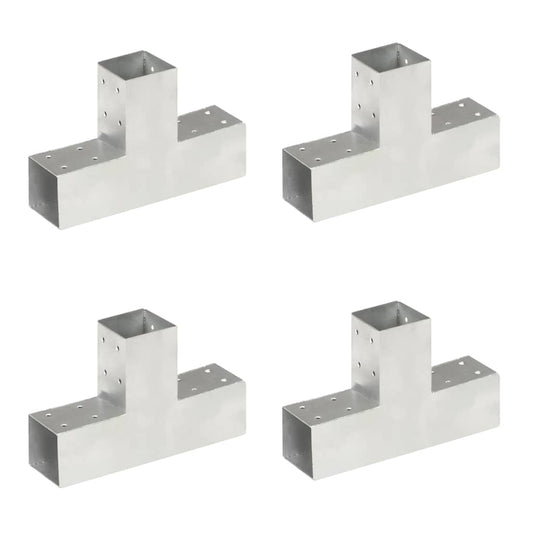 145456 vidaXL Post Connectors 4 pcs T Shape Galvanised Metal 71x71 mm
