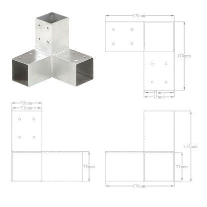 Post Connector Y Shape Galvanised Metal 71x71 mm