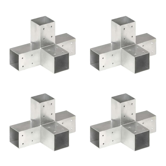 145460 vidaXL Post Connectors 4 pcs X Shape Galvanised Metal 71x71 mm
