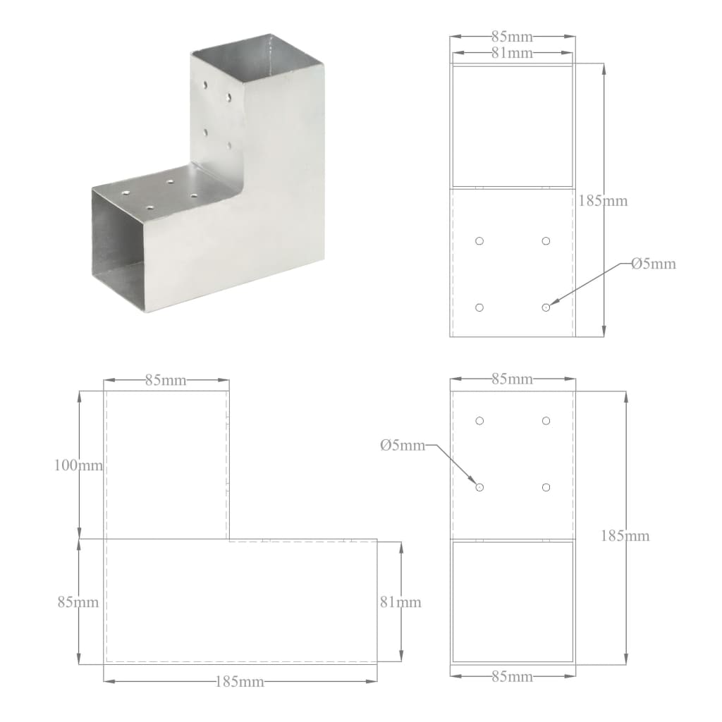 Post Connector L Shape Galvanised Metal 81x81 mm