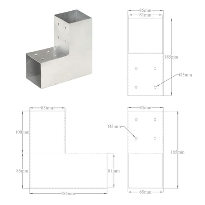Post Connector L Shape Galvanised Metal 81x81 mm