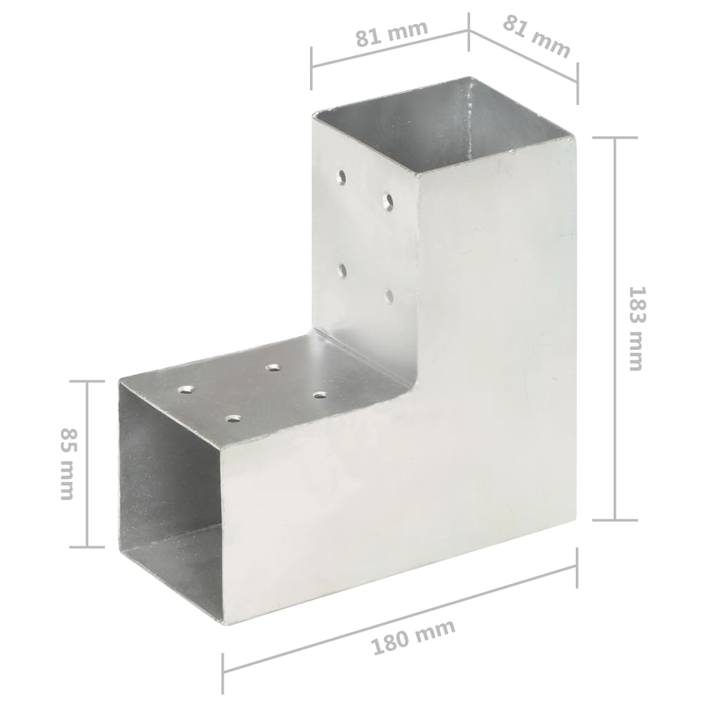 Post Connectors 4 pcs L Shape Galvanised Metal 81x81 mm