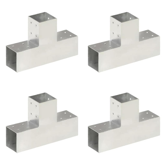 145464 vidaXL Post Connectors 4 pcs T Shape Galvanised Metal 81x81 mm