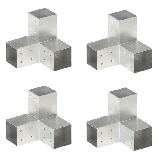 145466 vidaXL Post Connectors 4 pcs Y Shape Galvanised Metal 81x81 mm