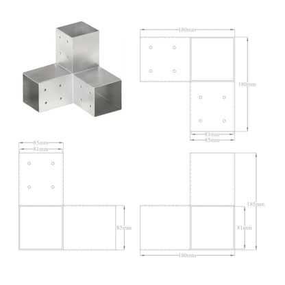 Post Connectors 4 pcs Y Shape Galvanised Metal 81x81 mm