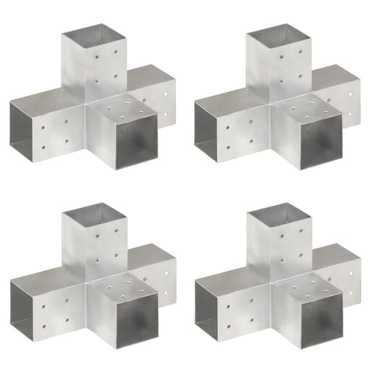 145468 vidaXL Post Connectors 4 pcs X Shape Galvanised Metal 81x81 mm