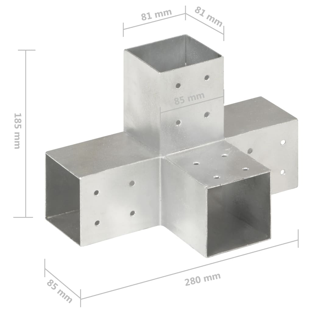 Post Connectors 4 pcs X Shape Galvanised Metal 81x81 mm