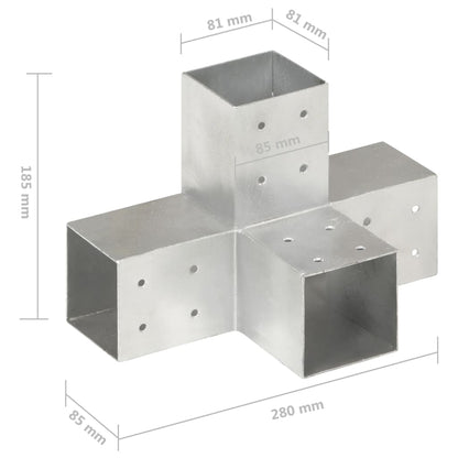 Post Connectors 4 pcs X Shape Galvanised Metal 81x81 mm