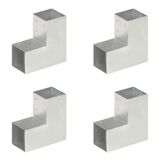 145470 vidaXL Post Connectors 4 pcs L Shape Galvanised Metal 91x91 mm