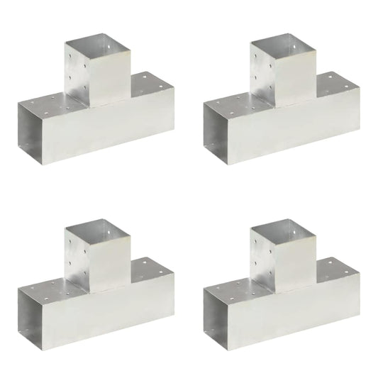 145472 vidaXL Post Connectors 4 pcs T Shape Galvanised Metal 91x91 mm