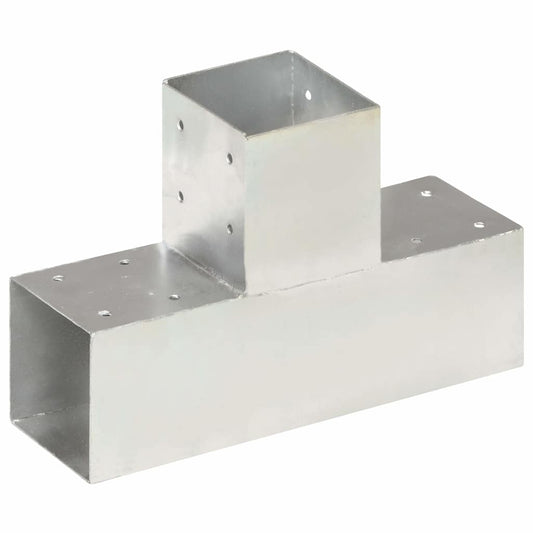 145472 vidaXL Post Connectors 4 pcs T Shape Galvanised Metal 91x91 mm