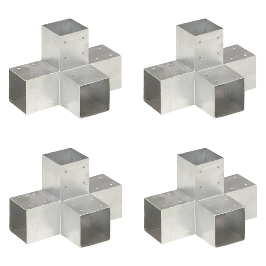 145476 vidaXL Post Connectors 4 pcs X Shape Galvanised Metal 91x91 mm