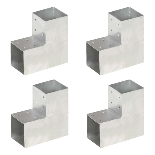 145478 vidaXL Post Connectors 4 pcs L Shape Galvanised Metal 101x101 mm