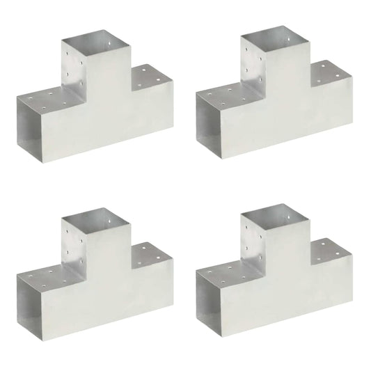 145480 vidaXL Post Connectors 4 pcs T Shape Galvanised Metal 101x101 mm