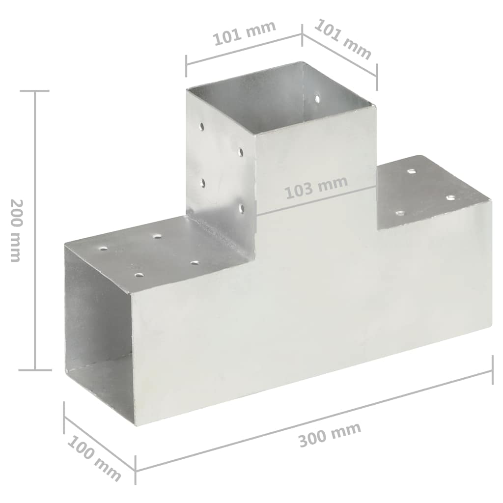 Post Connectors 4 pcs T Shape Galvanised Metal 101x101 mm
