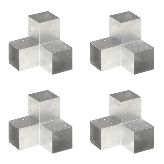 145482 vidaXL Post Connectors 4 pcs Y Shape Galvanised Metal 101x101 mm