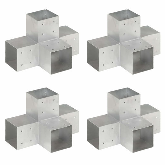 145484 vidaXL Post Connectors 4 pcs X Shape Galvanised Metal 101x101 mm