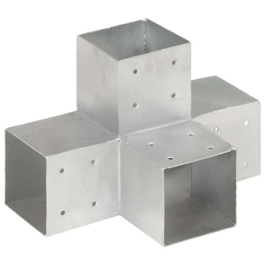 145484 vidaXL Post Connectors 4 pcs X Shape Galvanised Metal 101x101 mm