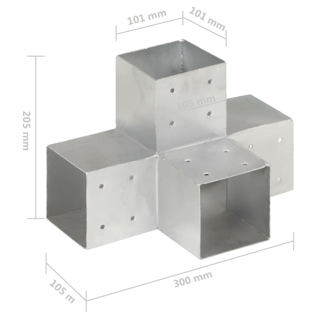 Post Connectors 4 pcs X Shape Galvanised Metal 101x101 mm